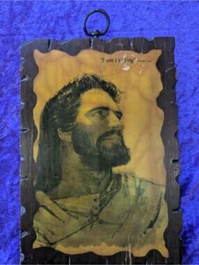 Vintage Wooden Wall Hanging Plaque with Artistic Portrait